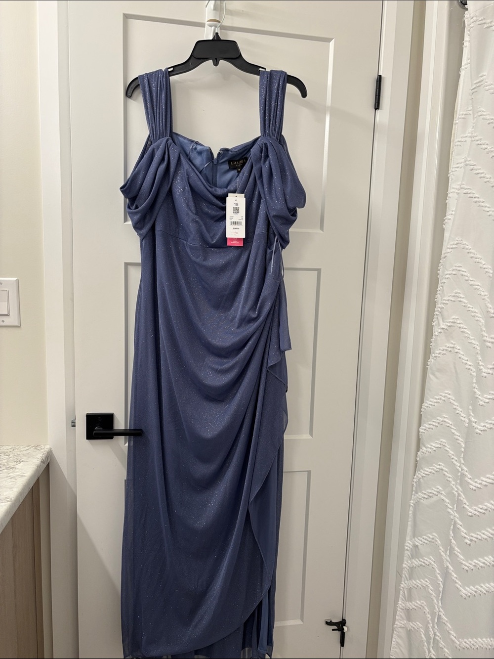 Slate Blue Sparkle Maxi Dress with Draped Bodice